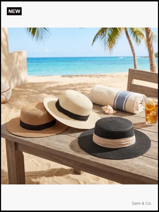 3 Straw Boater Sun Hats Foldable Wide Brim Beach Hat Pack main image 5